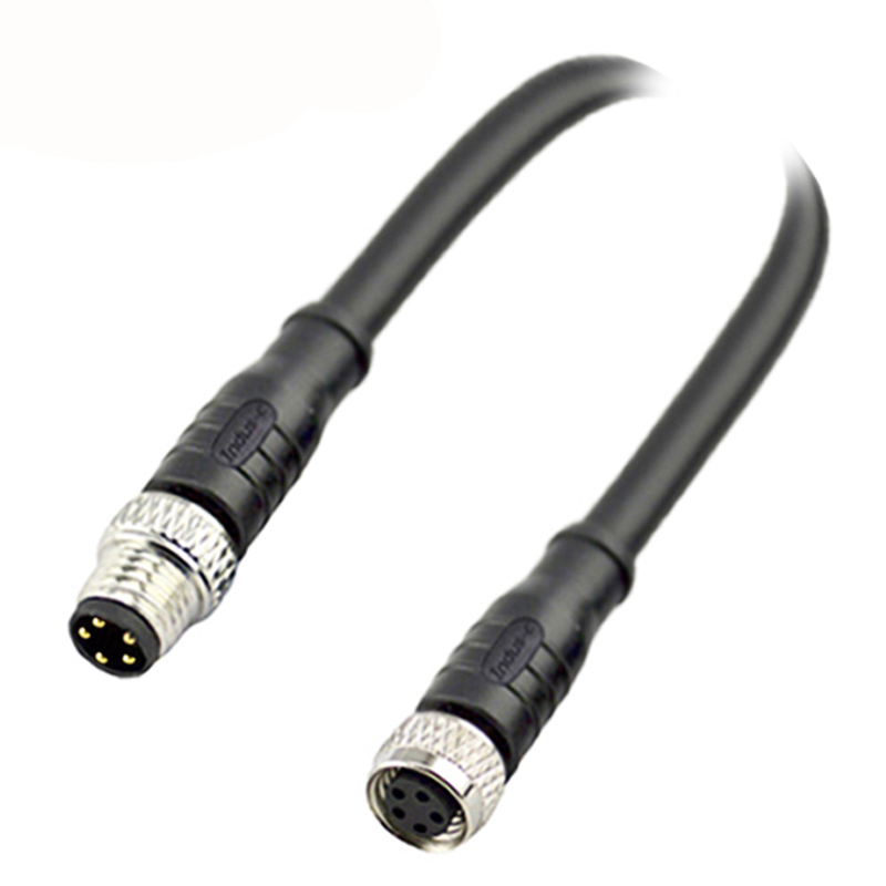 M8 5pins B code male to female straight molded cable,unshielded,PUR,-40°C~+105°C,24AWG 0.25mm²,brass with nickel plated screw